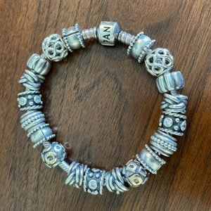 Authentic Pandora 7" Sterling Bracelet with Charms